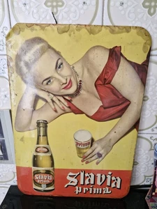 Antique Glacoid Advertising PIN UP SLAVIA PRIMA BEER - Picture 1 of 9
