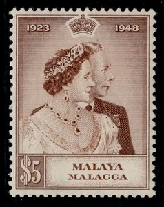 MALAYSIA - Malacca GVI SG2, $5 brown, LH MINT. Cat £35. - Picture 1 of 1
