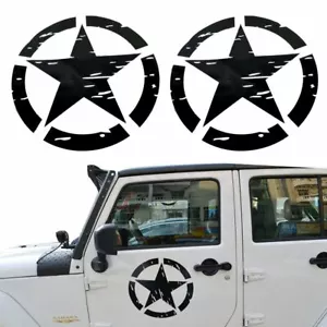 2Pcs Easy Pasted Black Star Logo Doors Decal Sticker Kit for All Jeep Wrangler - Picture 1 of 5