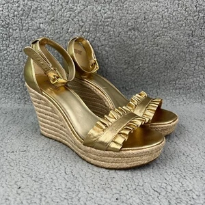 Michael Kors Sandals Womens 8.5 Shoe Gold Wedges Bella Espadrille Platform Strap - Picture 1 of 12