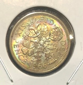 Moneta 6 pence 1966 Gran Bretagna TONATA alta qualità rame nichel-19,5MM-KM#903 - Foto 1 di 4