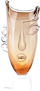 ION TAMAIAN Kunst Glas Bernstein Abstrakt Gesicht Ein Auge Skulptur Mundgeblasen Neu - Bild 1 von 6