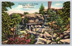 Balanced Rock and Sky Bridge, Rock City Gardens, Lookout Mountain, Cartolina GA - Foto 1 di 2