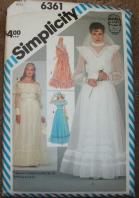 Simplicity 6361 Gunne Sax Sewing Pattern Prairie Wedding Dress Size 8 Uncut - Image 1 of 2