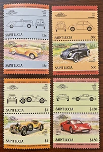 Saint Lucia 1985 Cars Se-Tenant Pairs Complete set of 8 Scott #739-46 MNH - Picture 1 of 2