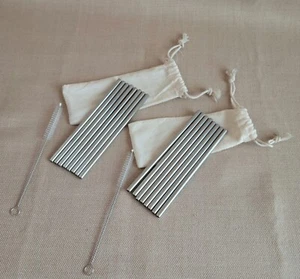 16 pajitas cortas de cóctel de acero inoxidable de metal reutilizables-sacos y cepillo  - Imagen 1 de 8