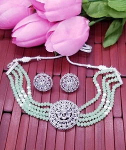 cz indian choker necklace set - Picture 1 of 1