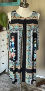 LUX II long cold shoulder midi dress with geometric Hawaiian print, size 10 - Picture 1 of 8