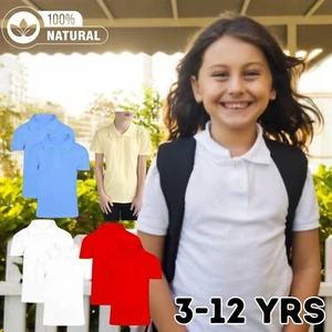 2 Pack Girls Plain 100% Cotton Polo Shirts Children School T-Shirt Uniform  - Picture 1 of 23