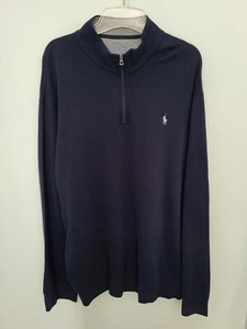 Polo Ralph Lauren uomo lussuoso pullover maglia liscia cerniera blu navy 1/4 nuovo 2XL - Foto 1 di 9