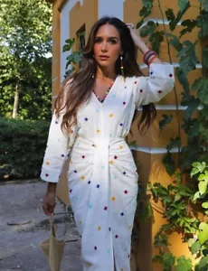 ZARA NUEVO MUJER MIDI VESTIDO ALGODÓN BORDADO BORDADO TALLA ASIMÉTRICA M 6895/247 - Imagen 1 de 11