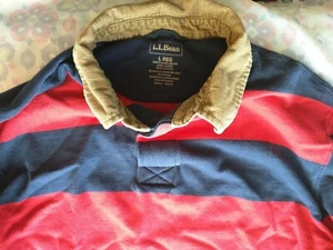 LL Bean Rugby Polo striped Long Sleeve shirt Red and Blue Men's Large Reg - Picture 1 of 4
