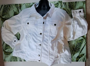 Bomber donna dentro 22W bianco denim giacca jeans manica lunga elasticizzato camionista - Foto 1 di 9