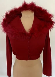 Vintage 70s Hooded Evening Jacket *Medium* BURGUNDY Boho Hippe Feather Bolero - Picture 1 of 8