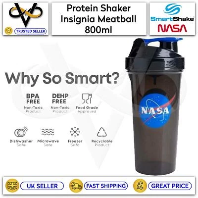 Smart Shake Flasche 800ml Proteinshaker NASA Abzeichen Fleischball offizielles Logo - Bild 1 von 4