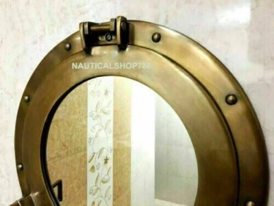 Christmas Antique Brass 12" Porthole Maritime Ship Boat Wall Mirror Home Décor - Image 1 of 4