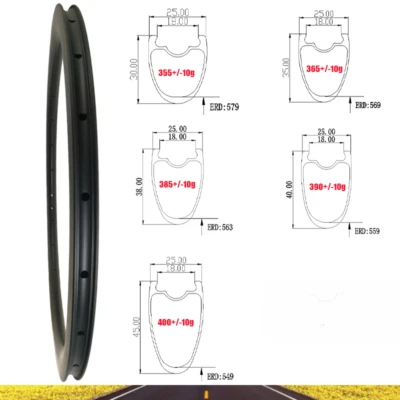 Llanta de carbono 700C 30X25 35X25 38X25 40X25 45X25 mm disco o V sin cámara 16-36 orificios Foto 1 de 4