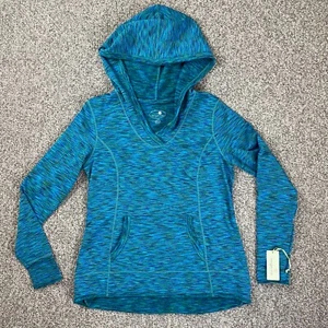 Tangerine Sweatshirt Womens Large Blue Green Athletic Hooded Stretch Pullover - Picture 1 of 14