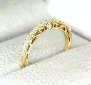 Anello Fascia Matrimonio Donna Diamante Taglio Rotondo Taglio Rotondo 2Ct Oro Giallo Over - Foto 1 di 4