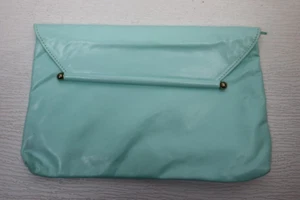 Vintage 80s Women's Clutch Bag Purse Mint Green Faux Leather Foldover - Picture 1 of 11
