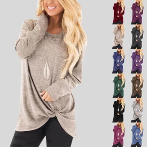 Women Long Sleeve Tunic Tops Jumper Solid Casual Loose Pullover Shirt Sweatshirt - Picture 1 of 34