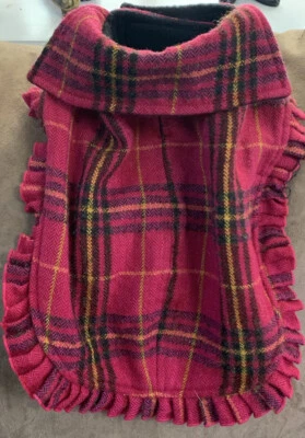 PET COAT PLAID RED OLIVIA’s CLOSET NYC 9” W x 12” L FLEECE LINED SUPER CUTE!! - Image 1 of 2