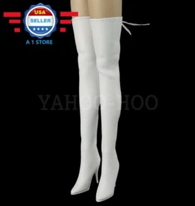 1/6 scale WHITE Leather Boots PEG BASED for 12'' FEMALE Figure Doll - Picture 1 of 2