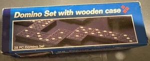 Juego completo de dominó vintage Milton Bradley 28 piezas con estuche de madera - CAJA DAÑADA - Imagen 1 de 6