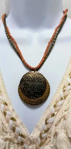 NOS Y2K Assorted Chunky Beaded Bronze Hematite Doubled 11" Disk Necklace - Foto 1 di 5