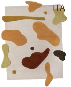 Hand Tufted Irregular Shape Area Rug White & Brown Wool Handmade Modern Carpet - Picture 1 of 11