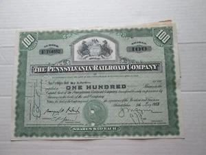 (1) MAY 5, 1955 PENNSYLVANIA RAILROAD COMPANY. STOCK CERTIFICATE, 100 SHARES - Picture 1 of 4
