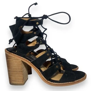 Dolce Vita Black Strappy Sandals Women Size 6 Genuine Suede Block Heels Lace Up - Picture 1 of 12