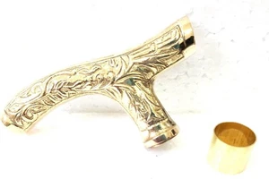 Vintage Brass Walking Cane Handle, Decorative Floral Engraved Designer Gift - Picture 1 of 6