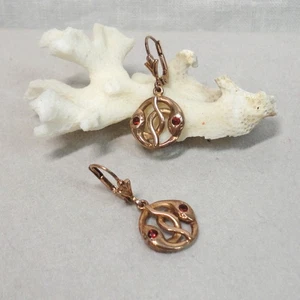 Granatschmuck Granat Schlangen Ohrringe Jugendstil Tracht Silber 925/- vergoldet - Bild 1 von 7