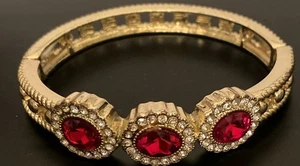 Monet Bangle Bracelet Red & Clear Glass Gold Tone Stretch  See Pics Condition - Picture 1 of 9