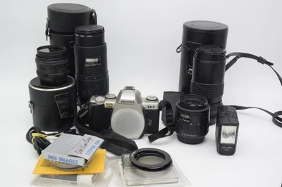 Pentax ZX-5 35mm Film SLR Camera Kit w/ 4Lenses, flash, Filters, Bag, Casses ETC - Image 1 of 4