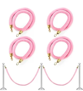 4 Feet Pink Velvet Stanchion Rope 4 Pack Crowd Control Barrier Rope with Snap... - Picture 1 of 5