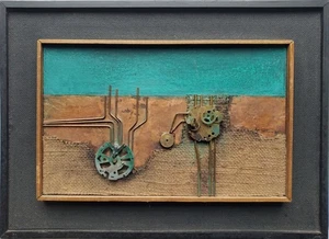 Collage Assemblage Maschinenteile Uhrwerk Theo Wilhelm Gruppe 45 Signiert 1975 - Picture 1 of 11