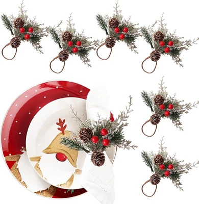 6 PCS Portatovaglioli Pigne Di Natale, Fibbia Tovagliolo Di Natale, Portatovagli - Immagine 1 di 4
