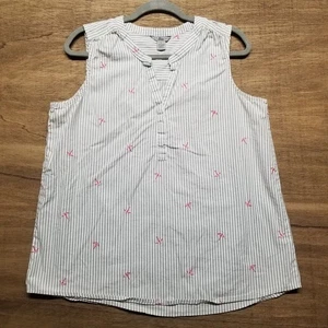 Bass Wmns Gr. L Baumwollmischung ärmelloses Top weiß grau Streifen rosa Regenschirme - Bild 1 von 9