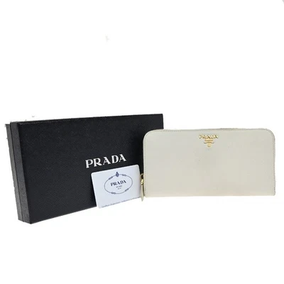 Cartera de cuero con cremallera larga Saffiano logotipo de Prada blanca GHW Italia 63KB087 Foto 1 de 4