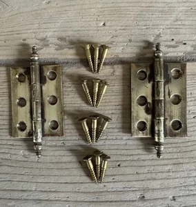 Paar viktorianische Messingscharniere Möbel Schrank Antik Ausschlachten Flachkopfschrauben - Bild 1 von 9