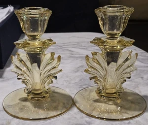 PAAR FOSTORIA BAROCK SONNENGELBER TOPAS ELEGANTE KERZENLEUCHTER NEUWERTIG  - Bild 1 von 18