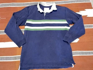 LL Bean Rugby Shirt Herren Large blau grün Streifen schwere Baumwolle distressed - Bild 1 von 9