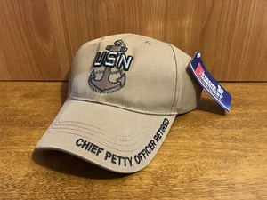 USN Chief Petty Officer Mütze im Ruhestand Adler Wappen hellbraun bestickt verstellbar - Bild 1 von 10