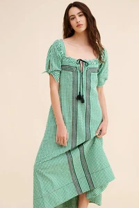 Vestido Free People Bohemio Bordado Guinga Seersucker Cass Midi Verde Talla S - Imagen 1 de 20