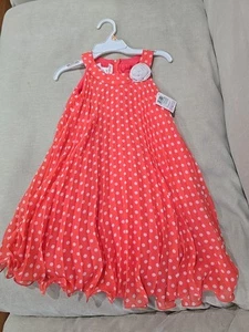 Jessica Ann Salmon Red Polka Dot Fit & Flare Dress Girl's Sz 6 White Rose - Picture 1 of 4
