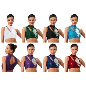 Womens Dancewear Modern Tops Ballet Crop Top Tango Hollow Out Rumba Sleeveless - Picture 1 of 93