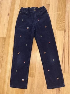 Janie and Jack Boys Navy Corduroy Christmas Trousers Pants Sz 8 Adjustable Waist - Picture 1 of 5