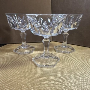 Vintage 3 Kristall Sorbet Sekt Glas Sechseck Stiel 2 Whisky Diamantschliff - Bild 1 von 4